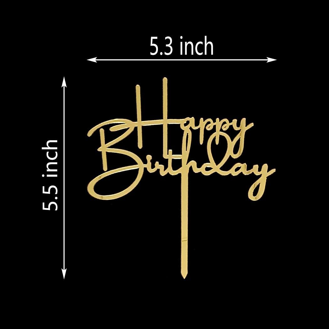 Happy Birthday Cake Topper for Birthday Party Decorations, Mirror Gold Acrylic
