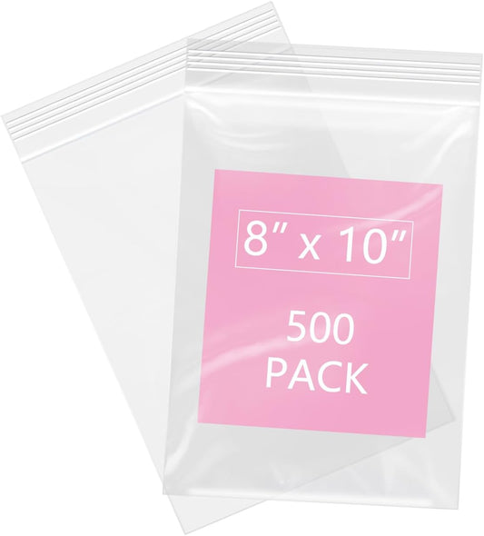 iMailer - 500 Pcs- 8" x 10" Plastic Zip Poly Bags- Clear Resealable Zip Bag for Art Prints, Brochure, Photoes, Handicraft Gift