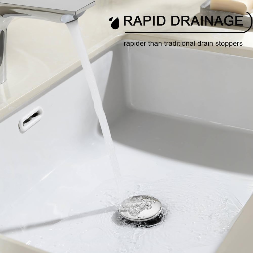 Bathroom Sink Drain, Pop Up Drain Stopper with Overflow, Lavatory Vanity Vessel Sink Drain Assembly, Chrome