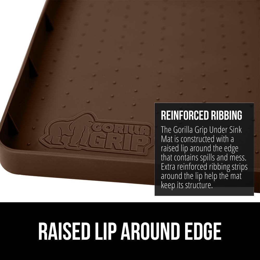 GORILLA GRIP Waterproof Silicone Under Sink Mat with Raised Lip for Kitchen and Bathroom, Cabinet Shelf Liner Stay in Place Mats Dishwasher Safe Drawer Liner, Organizer Tray, 19 x 22 in, Coffee