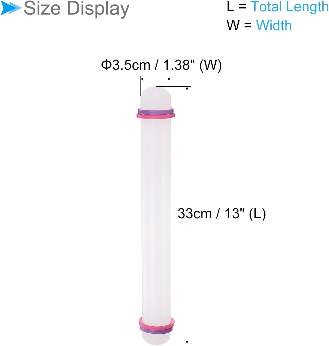 Fondant Rolling Pin, 13" Length, PP Plastic Non-Stick Guide Rings Fondant Roller Dough Roller - (Applications: for Baking Clay DIY), 2-Pieces