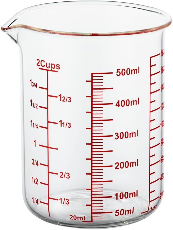 High Borosilicate Glass Measuring Cup-V-Shaped Spout，Glass Measuring Beaker for Kitchen or Restaurant, Easy to Read, 500 ML (16 Oz, 2 Cup)