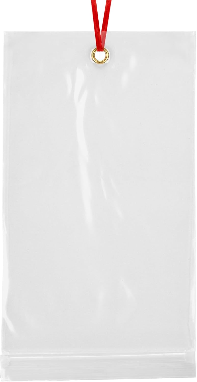 GPI - 5.5" x 9" Reclosable Zip Bags with Bottom Hang-hole & Pre-inserted 12" Twist-tie. 4 Mil Heavy-duty Resealable Zipper Baggy with Grommet/Metal Eyelet for Hanging (Insert Size 5x7.5) 500 Pack