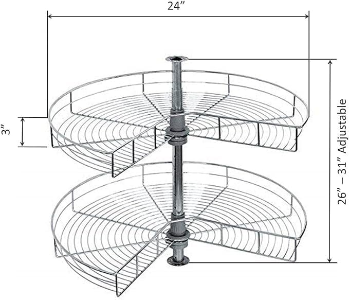 Dowell 24" Kidney Lazy Susan, 2 Shelves, Kitchen Base Corner Cabinet Organizer (Chrome 4001 270 24)