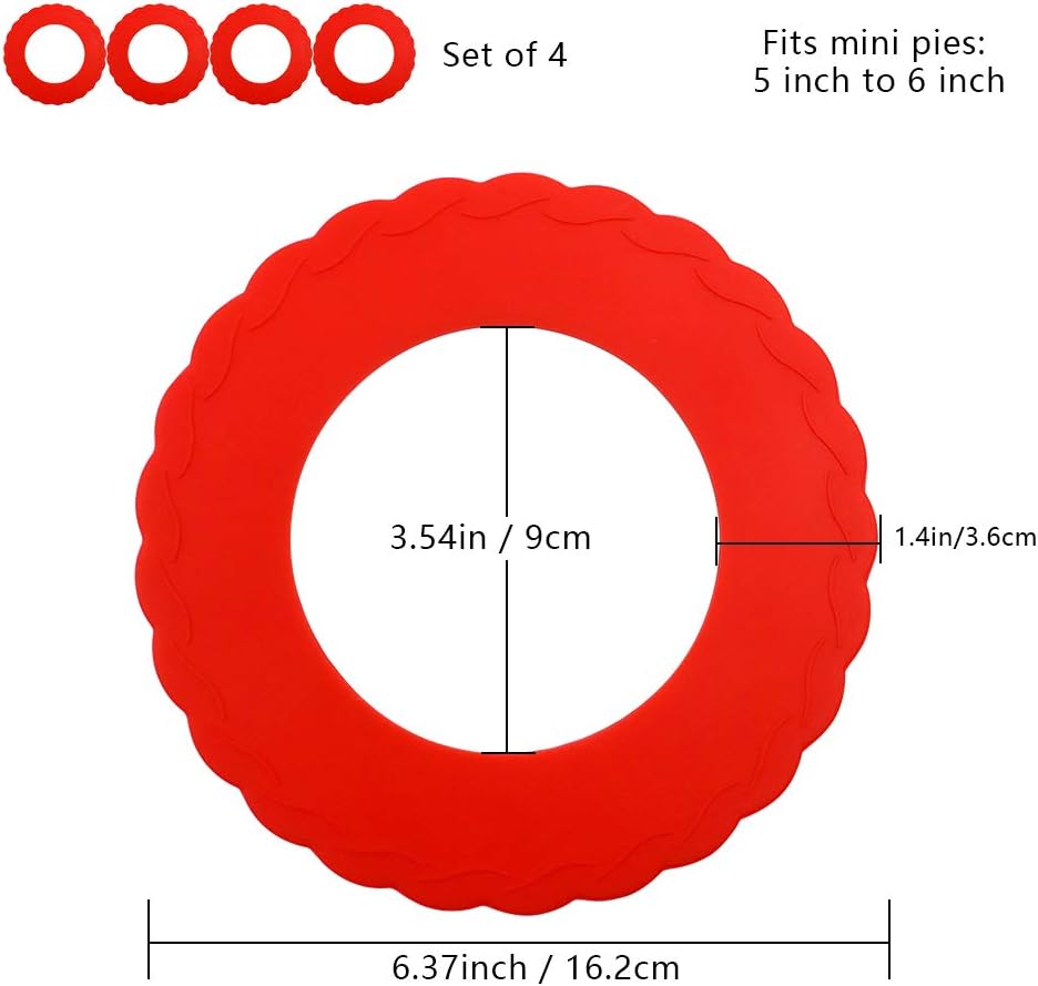 4 Pcs Mini Pie Crust Shields, Silicone Pie Pan Shield for Baking, Mini Pie Crust Protector 4 to 6 in (Red)