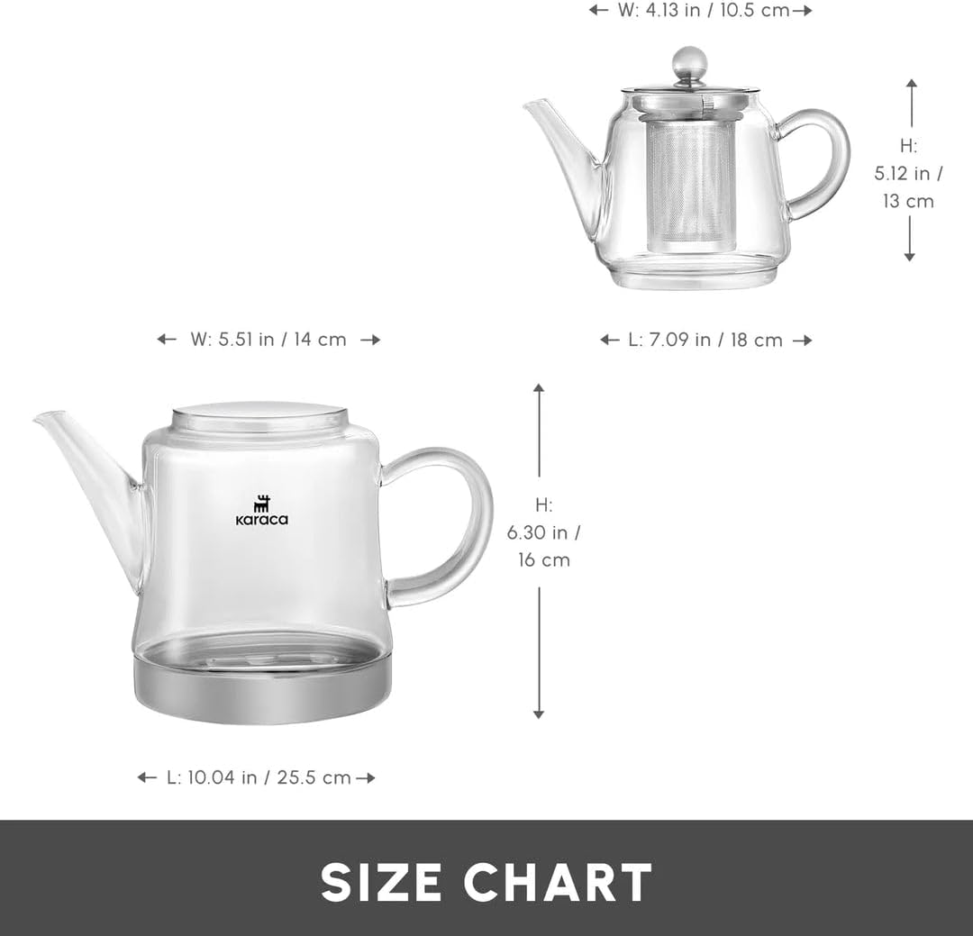 Karaca Dora Teapot Set, Glass, Tea Pot 0.45 L, Kettle 1.8 L, Silver, Transparent, Tea Maker, Turkish Tea Kettle, Tea Maker