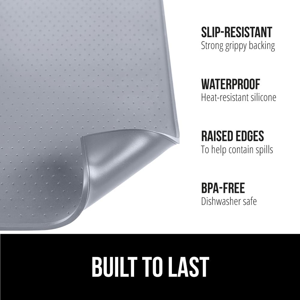 GORILLA GRIP Silicone Coffee Mat, 18x28, Espresso Drink Bar Station Accessories, Waterproof Heat-Resistant Dish Drying Mats, Stay in Place on Kitchen Counter, Home Kitchen Decor Essentials, Gray