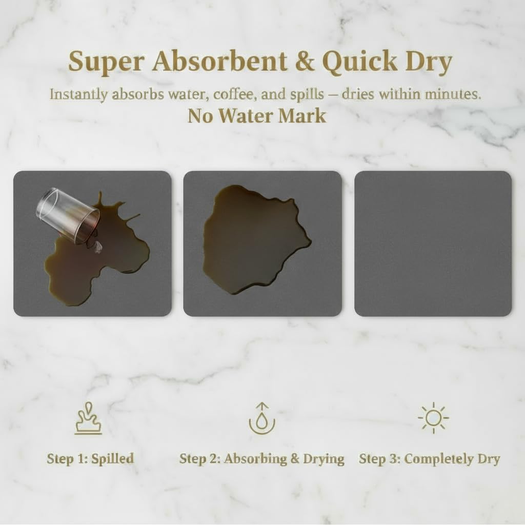 Dish Drying Mat Super Absorbent – 24" x 16" Coffee Mat for Countertops – Non-Slip Drying Mat for Kitchen Counter – Easy to Clean Water Absorbent Mat – Large Dish Drying Mats (Dark Gray)