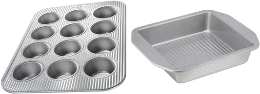 USA Pan 12-Cup Muffin Pan and 8-Inch Square Cake Pan Aluminized Steel Bakeware Set