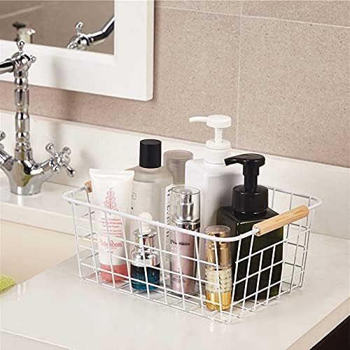 Kitchen Wire Baskets Farmhouse Decor Metal Food Storage Organizer,Household Refrigerator Bin with Built-in Handles for Cabinets, Pantry, Bathroom,2 Packs(white)