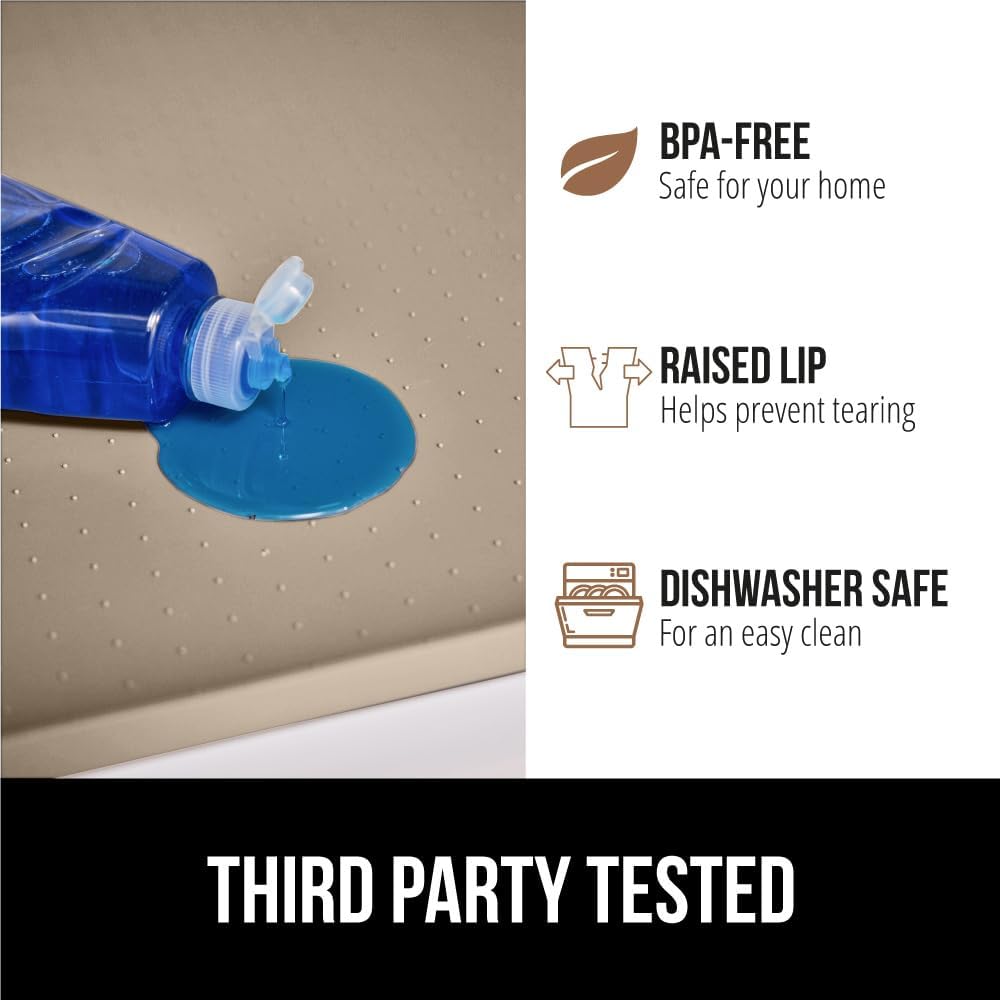 GORILLA GRIP Waterproof Silicone Under Sink Mat with Raised Lip for Kitchen and Bathroom, 31 x 22 in, Cabinet Shelf Liner Stay in Place Mats Dishwasher Safe Drawer Liner, Organizer Tray, Beige