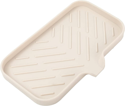 Silicone Bathroom Soap Dishes with Drain Spout-Bathroom and Kitchen Sink Organizer,Sponge Holder,Dish Soap Tray,Perfect for Dispenser,Scrubber,Bottle,Cup on Sink or Counter-Tapioca 9.6"×5.3"