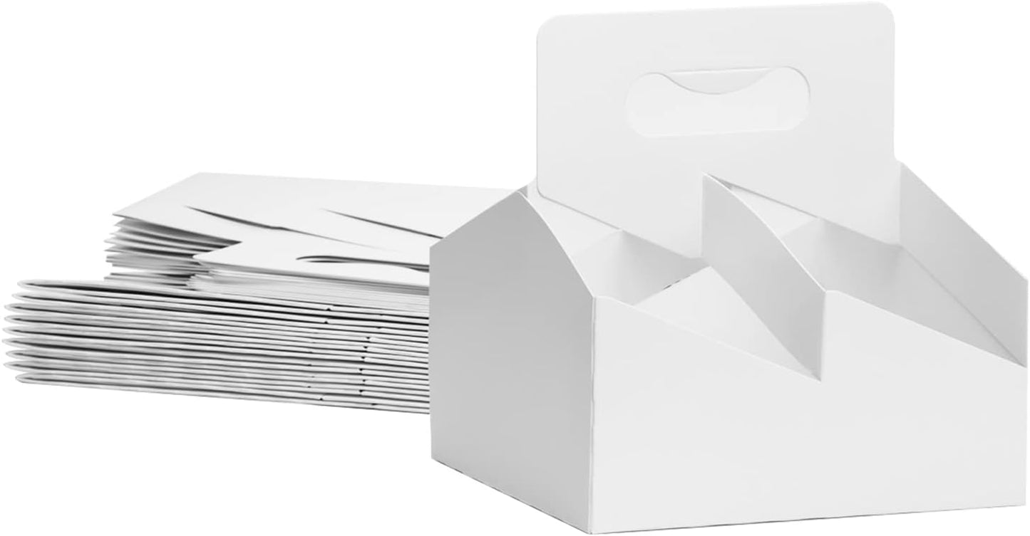 Kraft Cofee Drink Carrier with Handle - 30 Pack 4 Cup Kraft Paperboard Cup Holder Bulk Disposable Cardboard Drink Carrier for 12-32 OZ Drinks, Takeout, Candy, Cafe and Restaurant Food Service Delivery