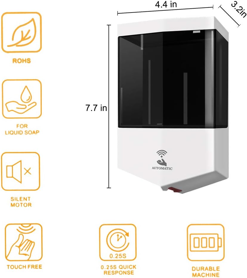 Evhome Automatic Soap Dispenser Wall Mounted Commercial Soap Dispenser Touchless Liquid Dish Soap Dispenser for Hotel, Offices, Schools, Kitchen, Bath - 20.3oz/600ml, Plastic (600ML-S)