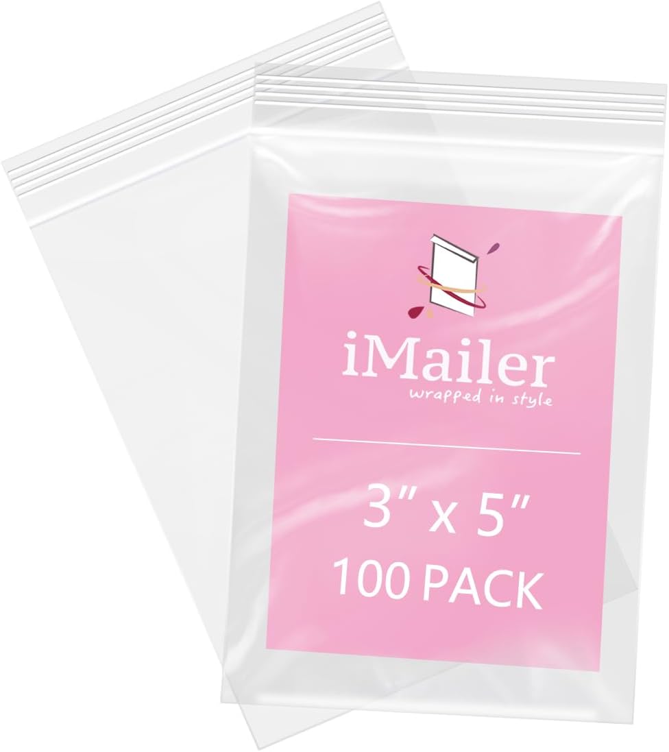 iMailer - 100 Pcs- 3" x 5" Clear Small Zip Bag - Reclosable Zip Plastic Poly Bags 2 Mil with Resealable Lock Seal Zipper for Photo, Jewelry, Bakery, Treats, Party Favors