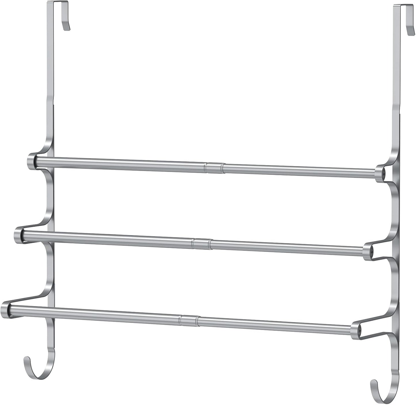 Over The Door Towel Rack, Triple Towel Storage Holder with Hooks, 24.02 Inches Towel Bar Hanger Towel Racks for Bathroom (Silver)