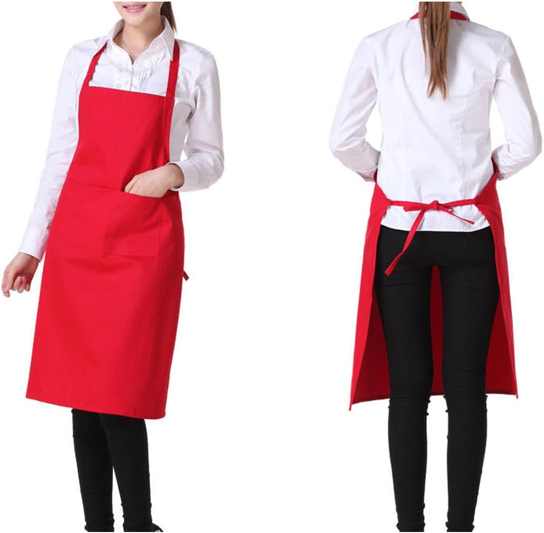 Bringsine 4 Pack Bib Chef Apron - Unisex with 2 Pockets,Machine Washable for Men and Women,Kitchen Resistant Cooking BBQ Aprons Bulk(Red)