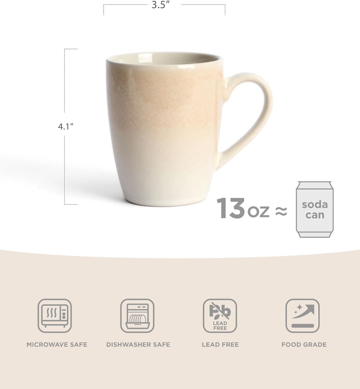 famiware Coffee Mugs Set,13 oz Mug Set of 4, Stoneware Cups for Latte, Hot Tea, Mocha, Cocoa, Cappuccino, Microwave and Dishwasher Safe, Glacier Series, Honey Beige