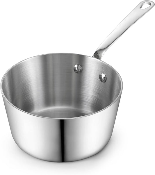D&M Butter Warmer 0.57 Quart, Multi-Ply Clad Stainless Steel Milk Frother and Chocolate Melting Pot, Small Saucepan for Induction Stovetop, Coffee, Butter, Syrup