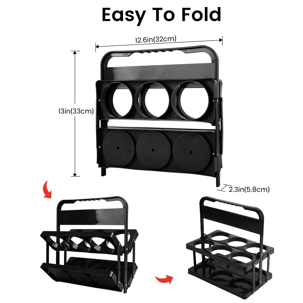 Bodaon 6 Cup Drink Carrier with Handle, Plastic Cup Carriers for Drinks, Drink Holder for Car, GrubHub/Eats Doordash Accessories, Portable Foldable Reusable Mobile, Use for Food Delivery Bag, Black