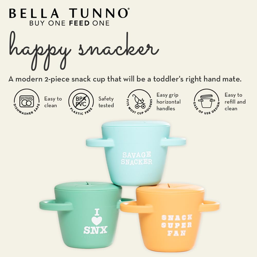 Bella Tunno Happy Snacker – Spill Proof Snack Cups for Toddlers and Babies, Snack Containers Made from Silicone BPA Free, Soft Opening & Removable Lid (Sir Snacks A lot)