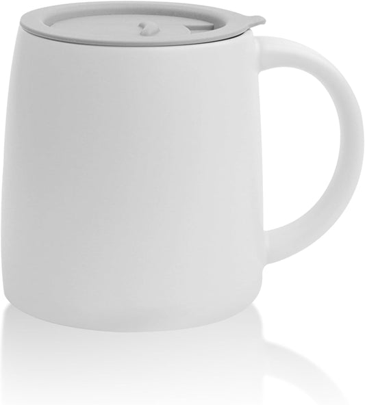 Classic Mug, 14 oz Large Coffee Mug with Handle, Ceramic Porcelain Tea Cup, Smooth Matte (Sliding Lid, White)