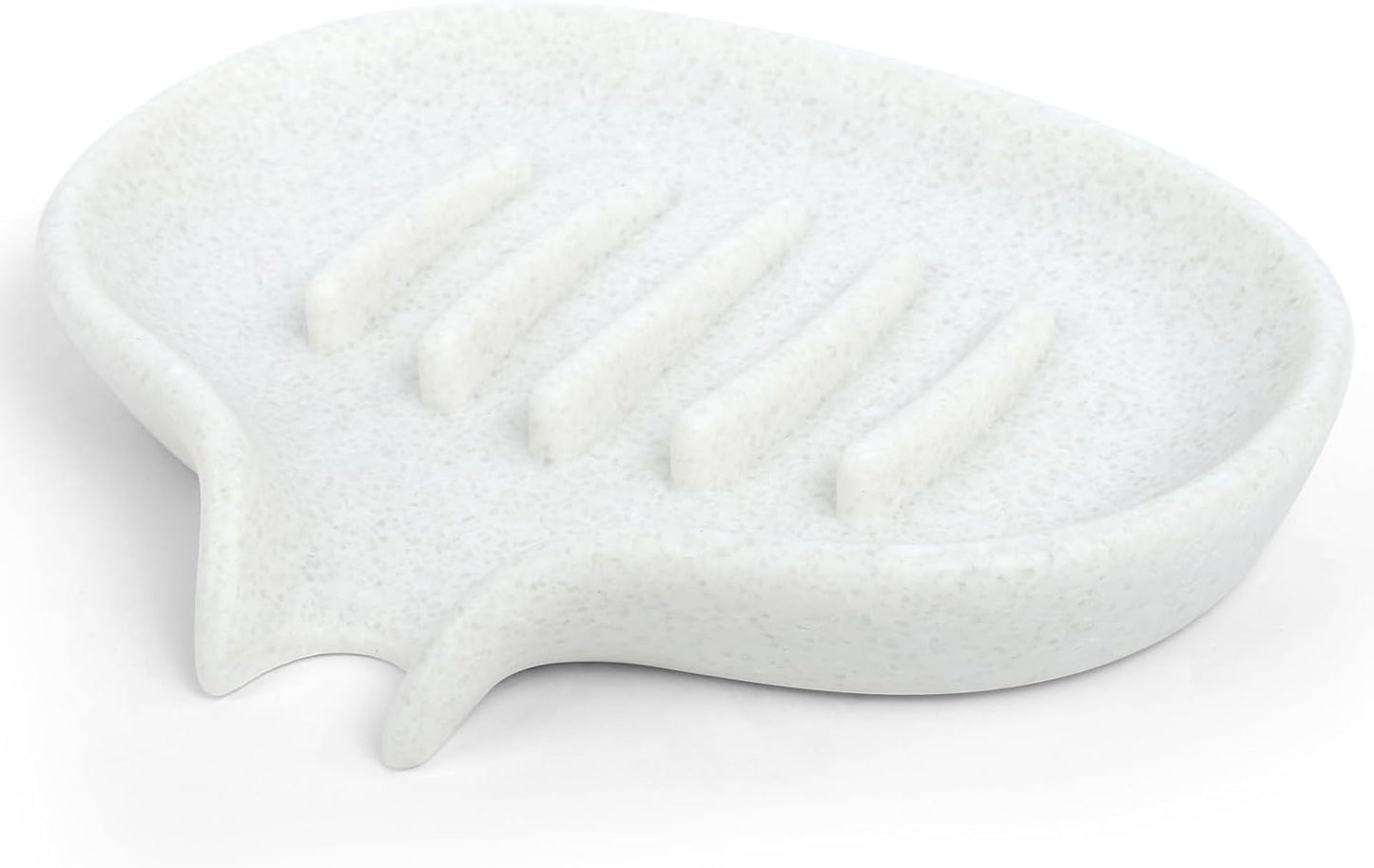 Soap Dish with Drain- Self Draining Bar Soap Holder for Shower, Marble Look Soap Savers Soap Tray Sponge Holder for Kitchen, Bathroom, Bathtub Sink, Crystal White