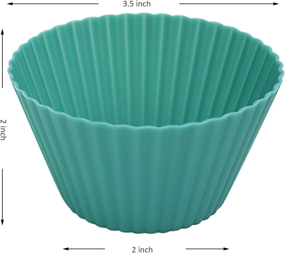 Extra Large Silicone Cupcake Muffin Cups 12 Pcs, 3.54 Inch Muffin Liners, Reusable Jumbo Silicone Baking Cups Easy to Clean, Great for Cupcake, Mousse(3 Green, White)