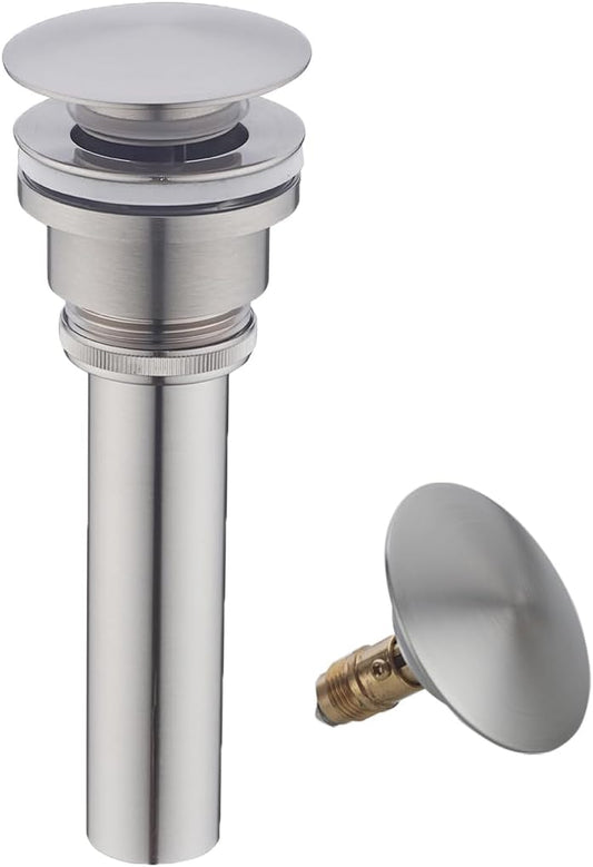 Bathroom Sink Drain With Overflow and Without Overflow Vessel Sink Lavatory Vanity Dual Use Pop Up Drain Stopper,All Metal Rustproof Brass and 304 Stainless Steel,Brushed Nickel