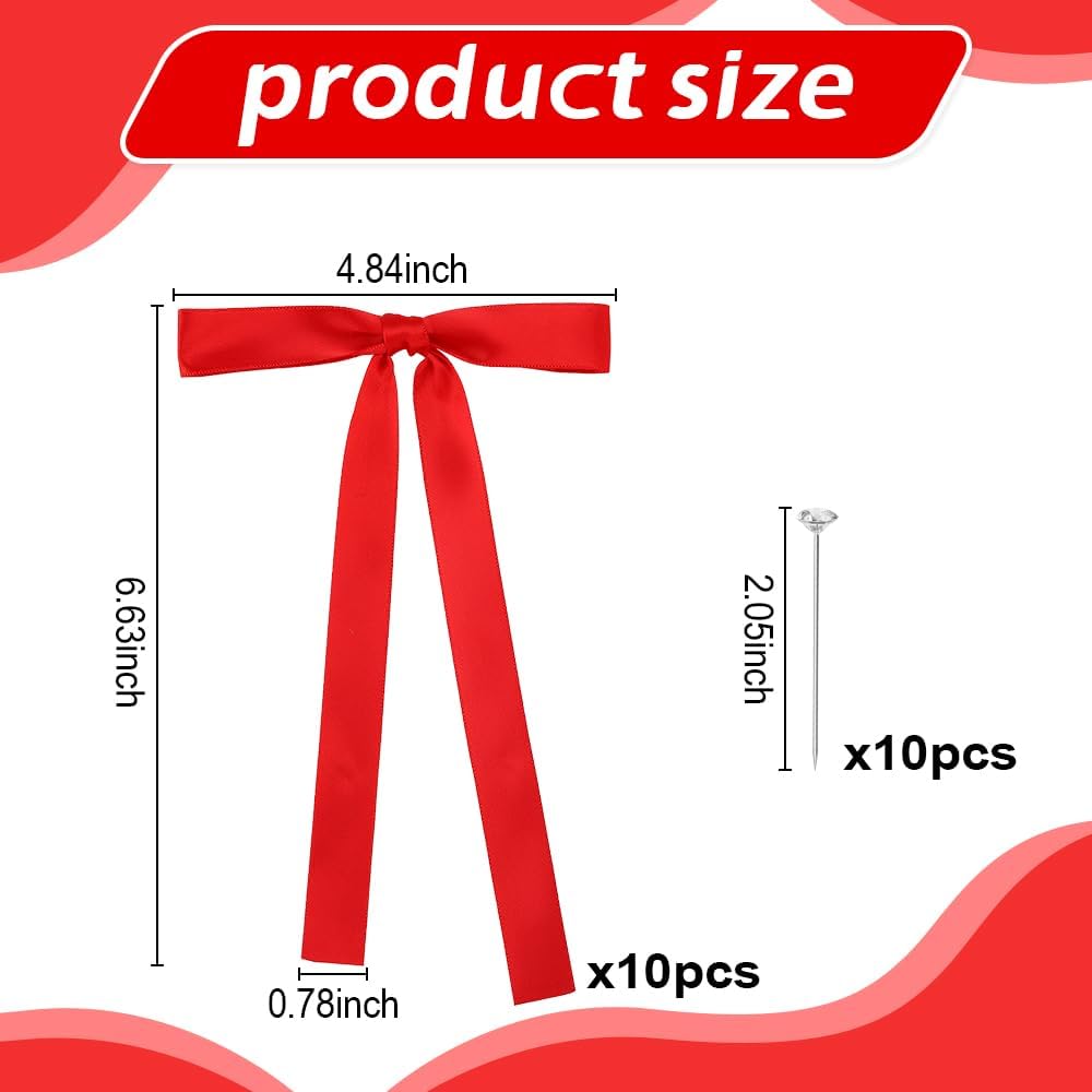 Bow Cake Toppers, 10 Pcs Large Red Bows Cupcake Toppers Themed Party Decorations, Red Birthday Cake Decorations for Wedding Baby Shower Party Supplies