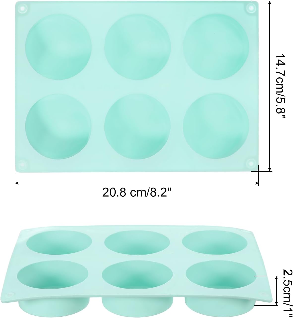 uxcell 2pcs Silicone Muffins Pan, 6 Cup Silicone Cupcake Pan Nonstick Baking Tray for Muffins, Cupcakes, Dishwasher Safe, Green