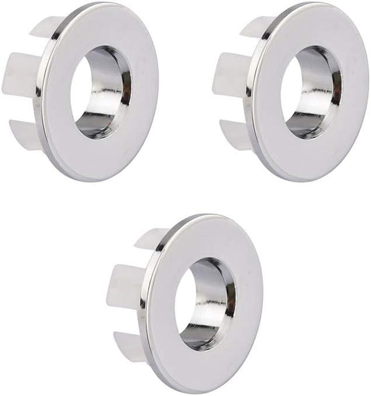 Sink Basin Trim Overflow Cover Brass Insert in Hole Round Caps Chrome 3 PCS
