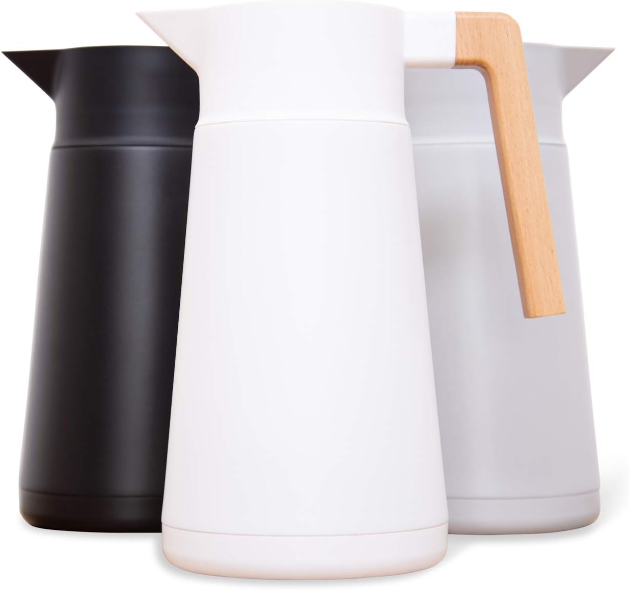 Hastings Collective Thermal Coffee Carafe 68 Oz - Large Stainless Steel Insulated Carafe - 2 Liter Double Walled Vacuum Thermos Coffee and Beverage Dispenser with Tea Infuser and Strainer (White)