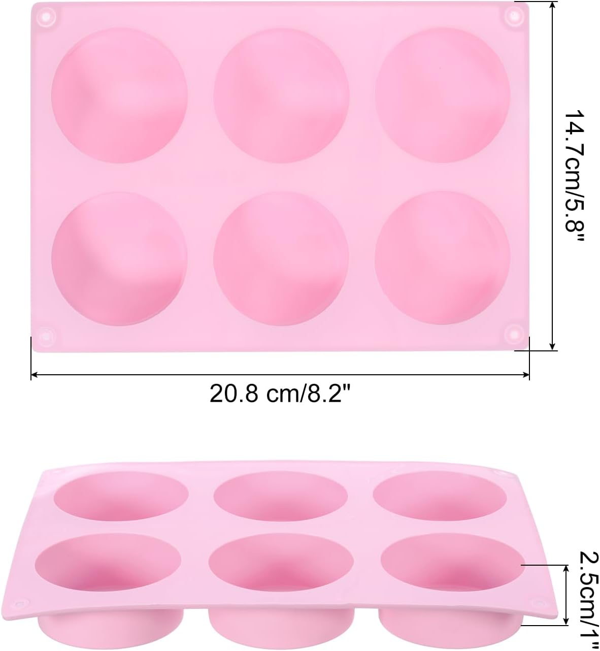 uxcell 2pcs Silicone Muffins Pan, 6 Cup Silicone Cupcake Pan Nonstick Baking Tray for Muffins, Cupcakes, Dishwasher Safe, Pink