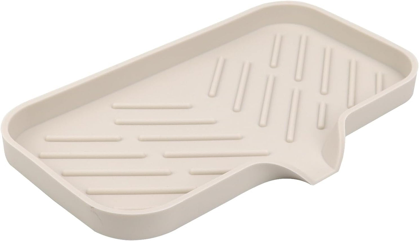 YASMEN Silicone Bathroom Soap Dishes, Sink Sponge Holder for Kitchen, Rubber Soap Dish with Drain, Shower Soap Sponge Tray, Sink or Counter Organizer, for Bar Soap, Bottle, Dish Soap Dispenser-Tapioca