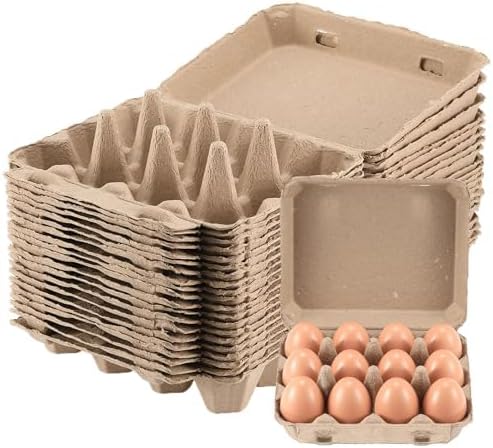 Egg Cartons 20 Pack, Blank Natural Paper Pulp Square Egg Cartons Eggs, Classical 3x4 Style Holds Up to One Twelve 12 Count Chicken Eggs, Sturdy Design Made from Recycled Cardboard.
