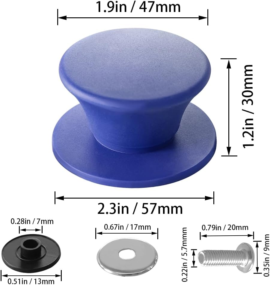 JoyTube Universal Pot Pan Lids Replacement Knob, Silicone Heat Resistant Pan Cover Holding Handles BPA Free Dishwasher Safe Fits Skillets and Kitchen Cookware (Pack of Two-Blue)