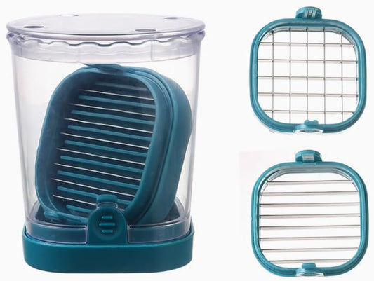 Fruit Slicing Cup - halteoly, 2 in 1 High Speed Cutter for Strawberries, Bananas, Grapes, Eggs etc Stainless Steel Vegetable Dicer, Kitchen Gadget, Kitchen Portable Slicing Tool (Dark blue)