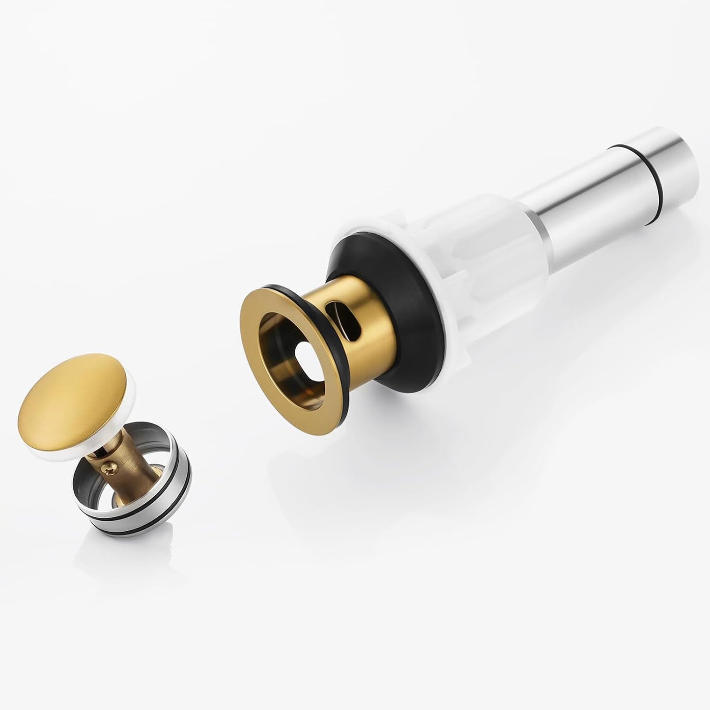 PARLOS Pop up Sink Drain Stopper with Hair Catcher Strainer & Overflow for Bathroom Sink Vessel (Brushed Gold)