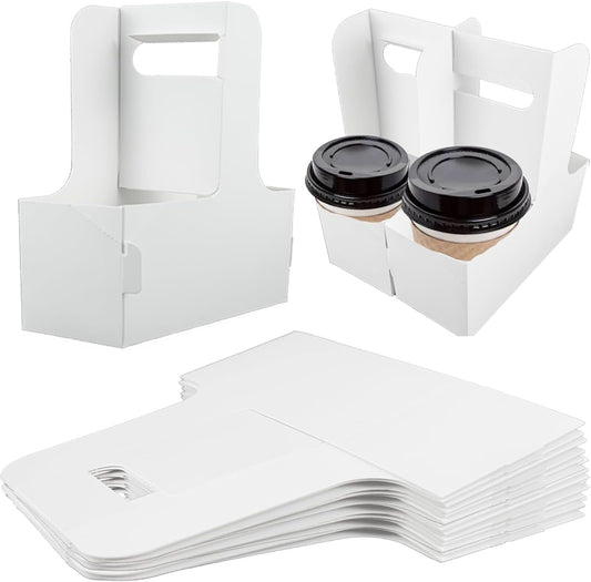 Cunguv Drink Carrier with Handle for 2-Cup Kraft Paperboard Handled Coffee Cup Holder Take Out Cup Cup Carriers 20 Count White