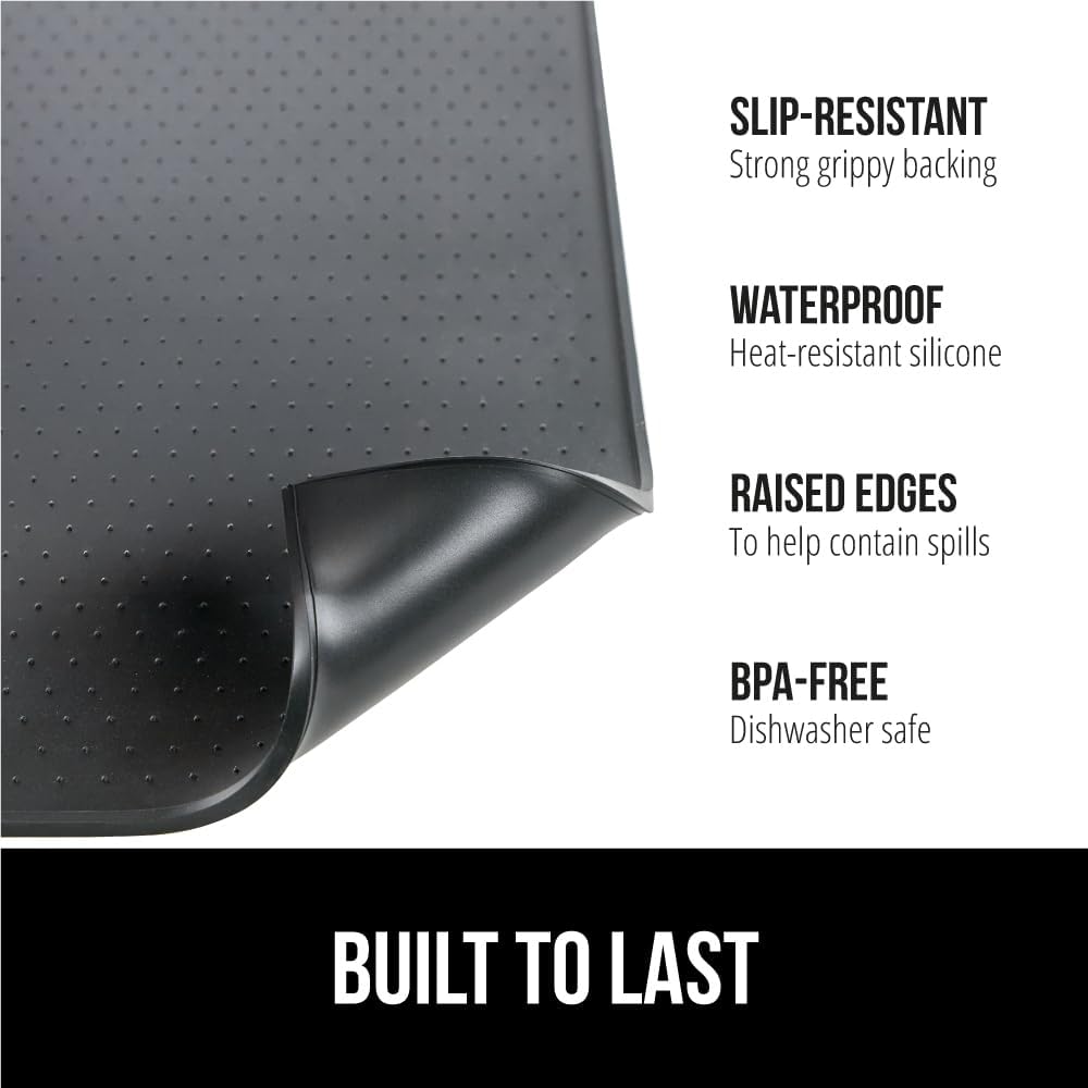 GORILLA GRIP Silicone Coffee Mat, 18x28, Espresso Drink Bar Station Accessories, Waterproof Heat-Resistant Dish Drying Mats, Stay in Place on Kitchen Counter, Home Kitchen Decor Essentials, Black