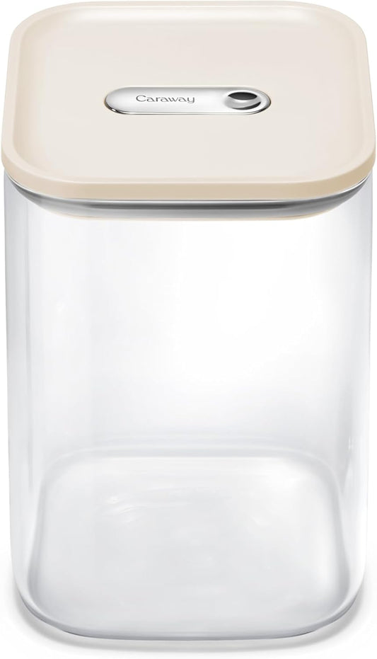 Caraway 4qt Glass Airtight Food Storage Container with Lid – Non-Toxic, BPA-Free Kitchen Storage Container – Stackable, Space-Saving Airtight Container for Dry Goods and More - Cream