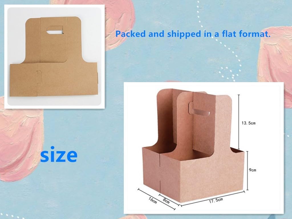 Disposable Cup Kraft Cardboard Carriers Paperboard Cup Carrier with Handles Holds Coffee Cup Holder for Take Out 2 Cups to 4 Cups, 25 pcs.
