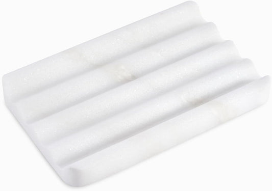 Soap Dish, Marble Soap Holder for Shower, Bar Soap Holder with Water Ripple Design, Easy Cleaning Soap Saver for Kitchen Sink，Bathroom, Executive African Natural Stone Soap Tray(Namib Bianco)