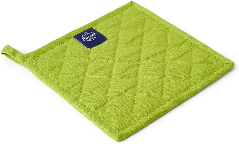 Encasa XO Heat Resistant Cotton Pot Holders with Hanging Loop - Set of 2 - Lime Green - Multipurpose Quilted Everyday Hot Pad for Kitchen, Camping, BBQ & Microwave - 8x8 in