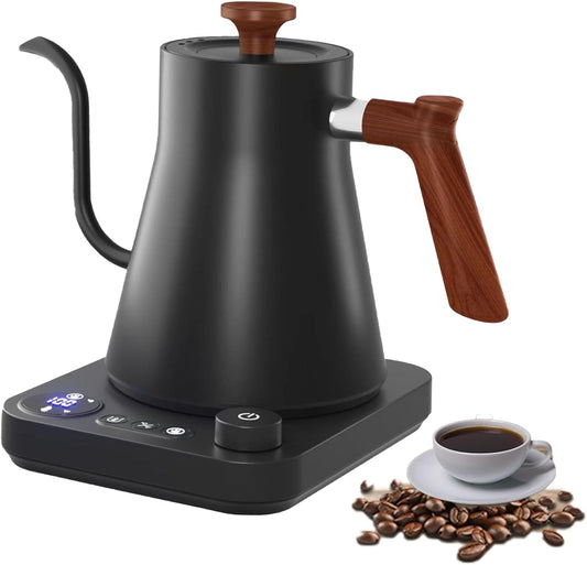 Electric Gooseneck Tea Kettle with Temperature Control, 1200W Electric Coffee Kettle Auto Shut Off Fast Heating, Stainless Steel Smart Water Heater with Timer for Brew Tea, Boil Hot Water (Black)