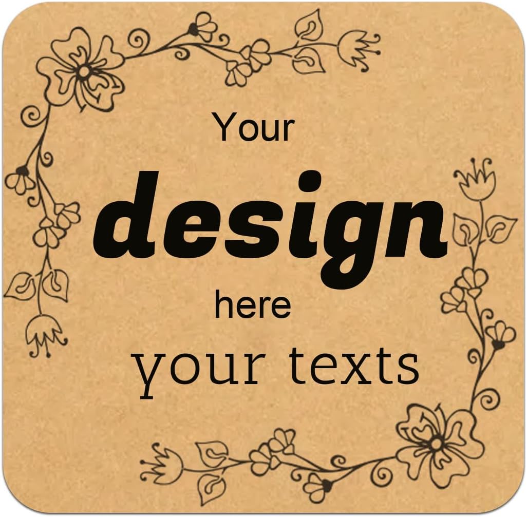 Custom Stickers Personalized Square Kraft Paper Sticker Customizable Floral Wreath Labels, Stickers for Mason Jars, Wedding Favors, Gift Tags, Party Packaging (Style 2)