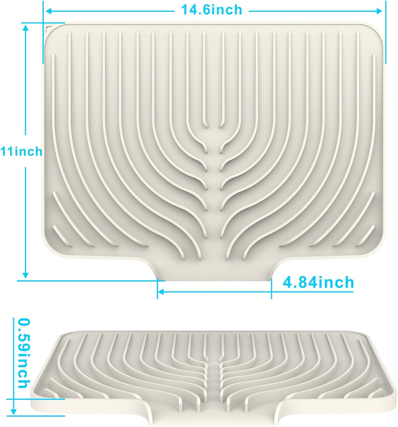 Dish Drying Matt for Kitchen Counter,14.6"×11"Silicone Dry Rack Mat with Built in Drain, Kitchen Dry Mats for Dishes Drying Pad for Counter(14.6"×11"Cream)