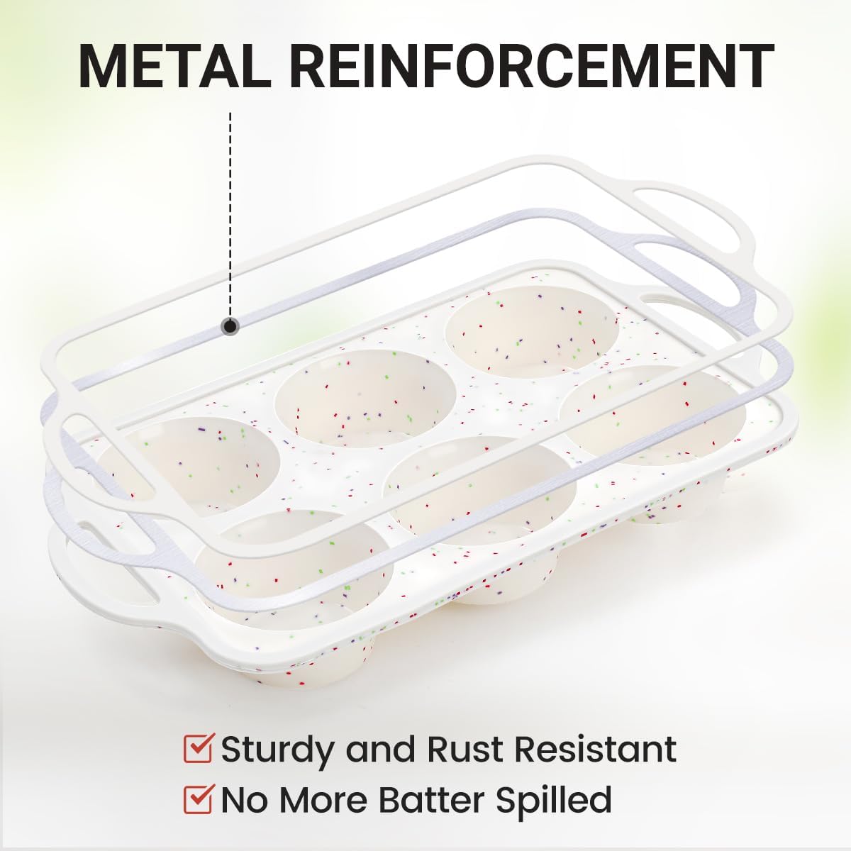 Silicone Muffin Pans for Baking, Metal Reinforced Frame Jumbo 6 Cups & Mini 24 Cups Cupcake Pan Nonstick Muffin Pan for Homemade Baking Easy to Handle