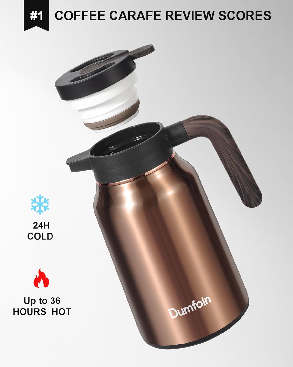 Carafes for Hot Liquids 51 oz - 12 Hour Stainless Steel Thermal Coffee Carafe-Insulated Coffee Carafes For Keeping Hot/Cold Coffee, Tea, Water, 1.5 Liter Beverage Dispenser(Gold)